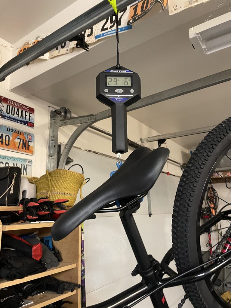 the bike hanging from our scale